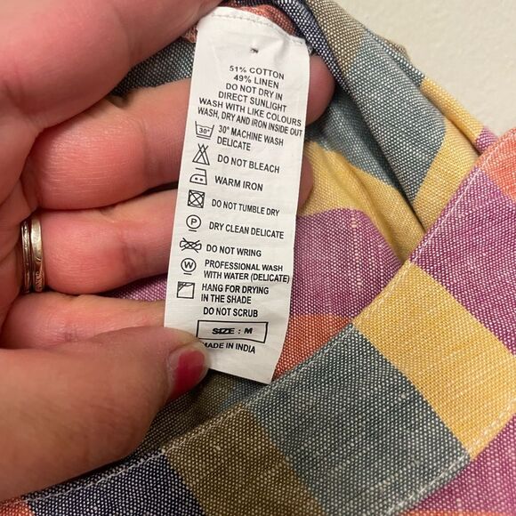 United Colors Of Benetton Yellow & Pink Striped Belted Linen Blend Shirt Dress M - Picture 7 of 7